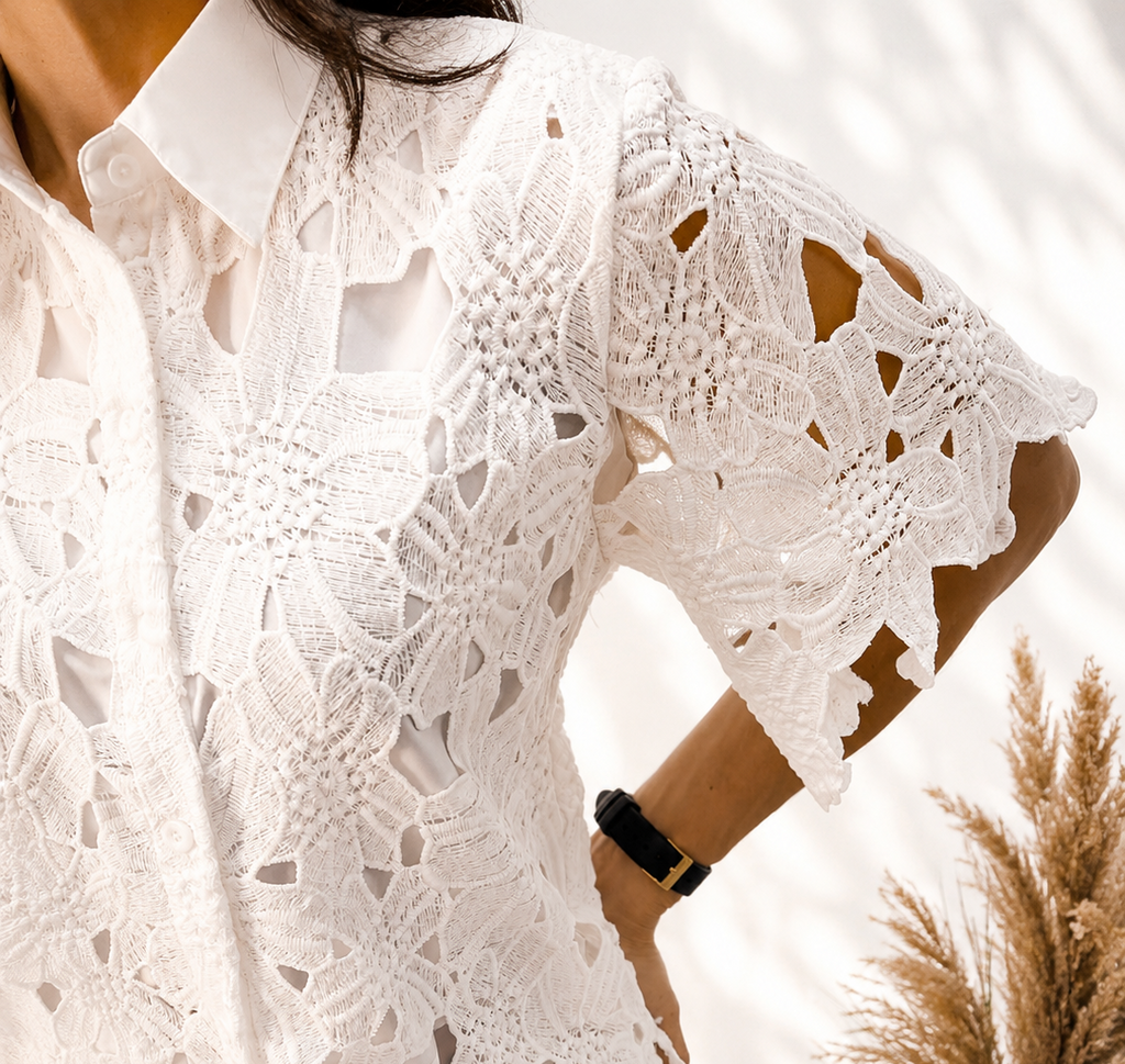 Conjunto Encaje Perforado Blusa y Palazzo