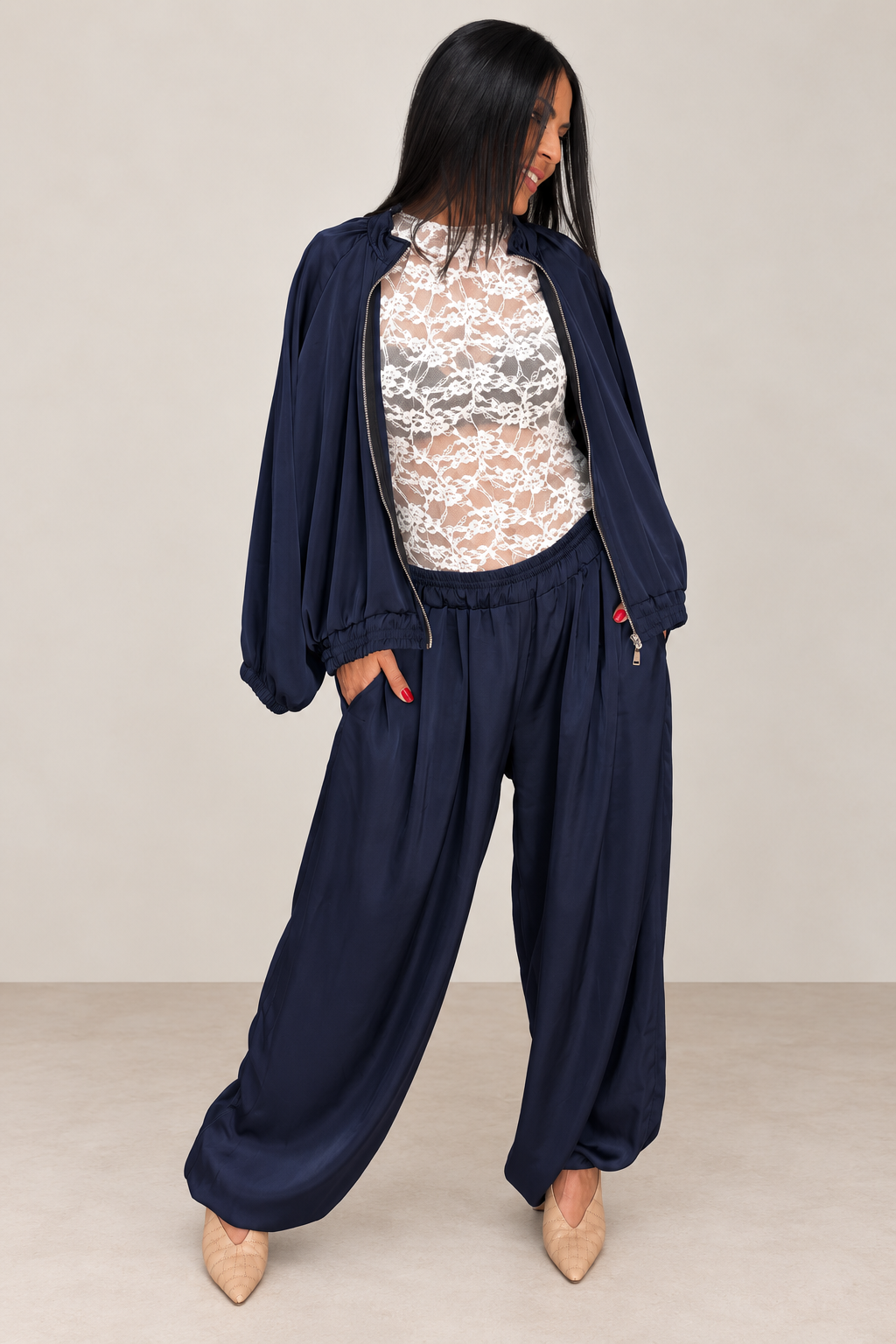 Conjunto Bomber Satén y Pantalón