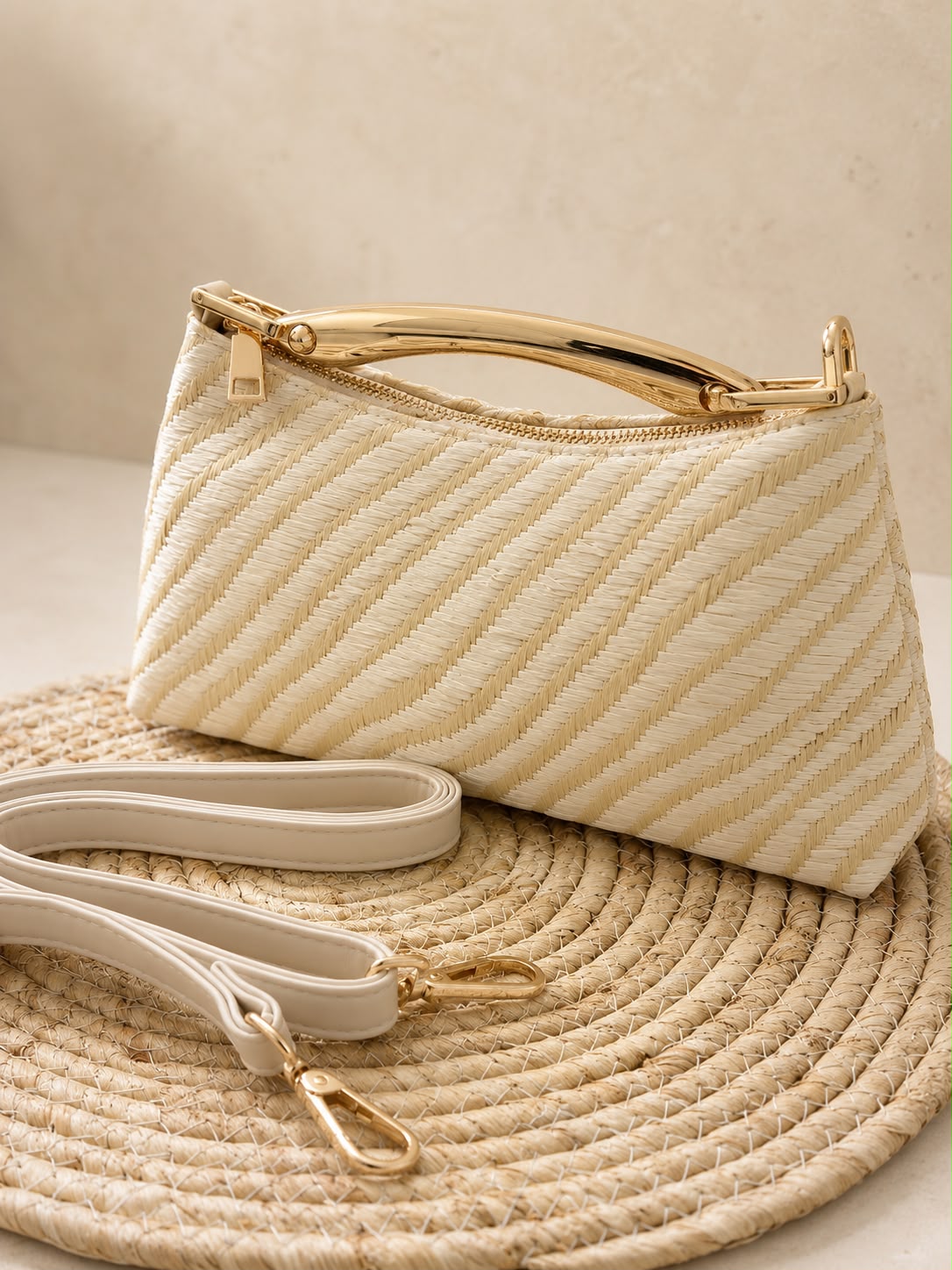 Bolso Clutch Rafia Dorado