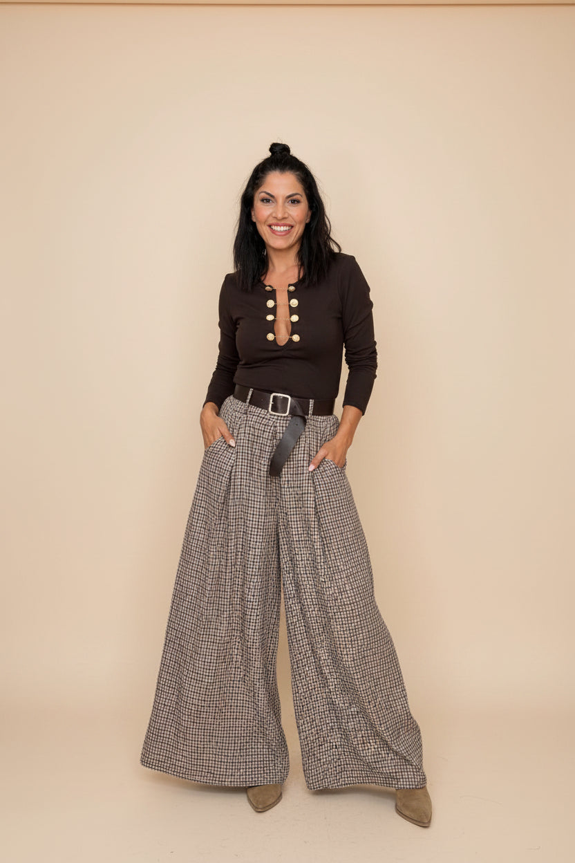 Pantalón Wide Leg Cuadros