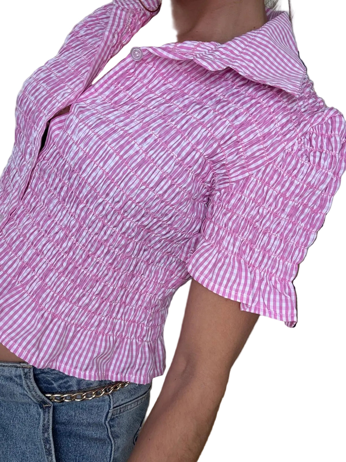 Camisa vichy fruncida crop