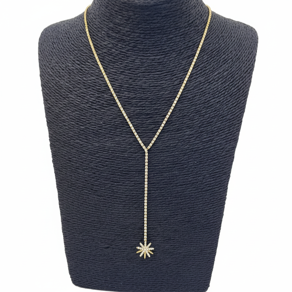 Collar Lariat Cadena Plana y Strass
