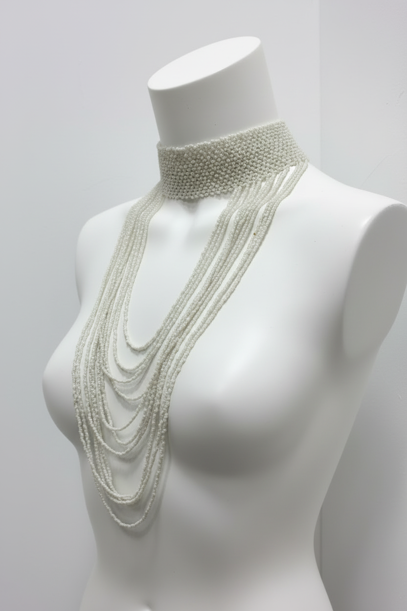 Collar multicapa de cuentas blancas - ángulo lateral
